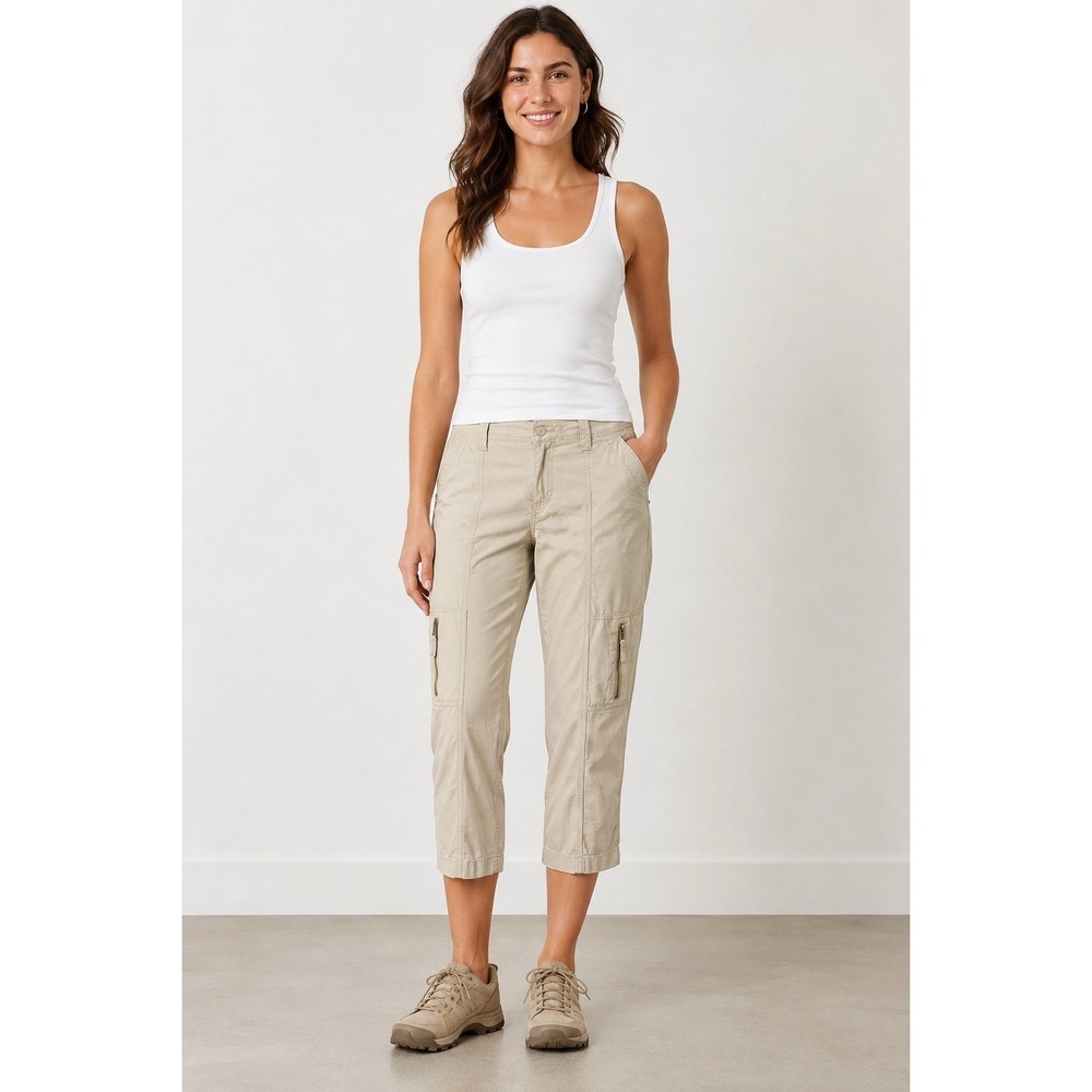 LOFT‎ Cargo Crop Pants Womens 6 Beige Utility Hiking Outdoor Zip Pocket Casual